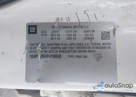 2015 Buick Verano Convenience Group z USA, uszkodzony, nr VIN 1G4PR5SK9F4158608